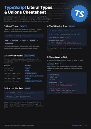 Literal Types & Unions Cheatsheet: Dark: Image 1