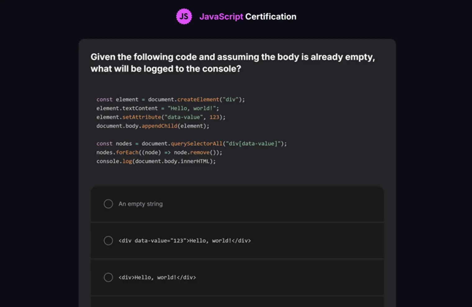 Examples of code snippets from the challenges
