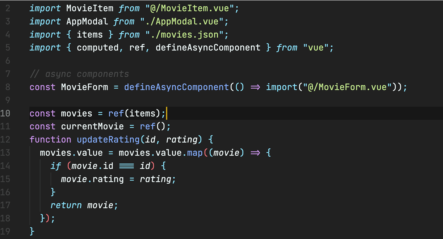 Examples of code snippets from the challenges